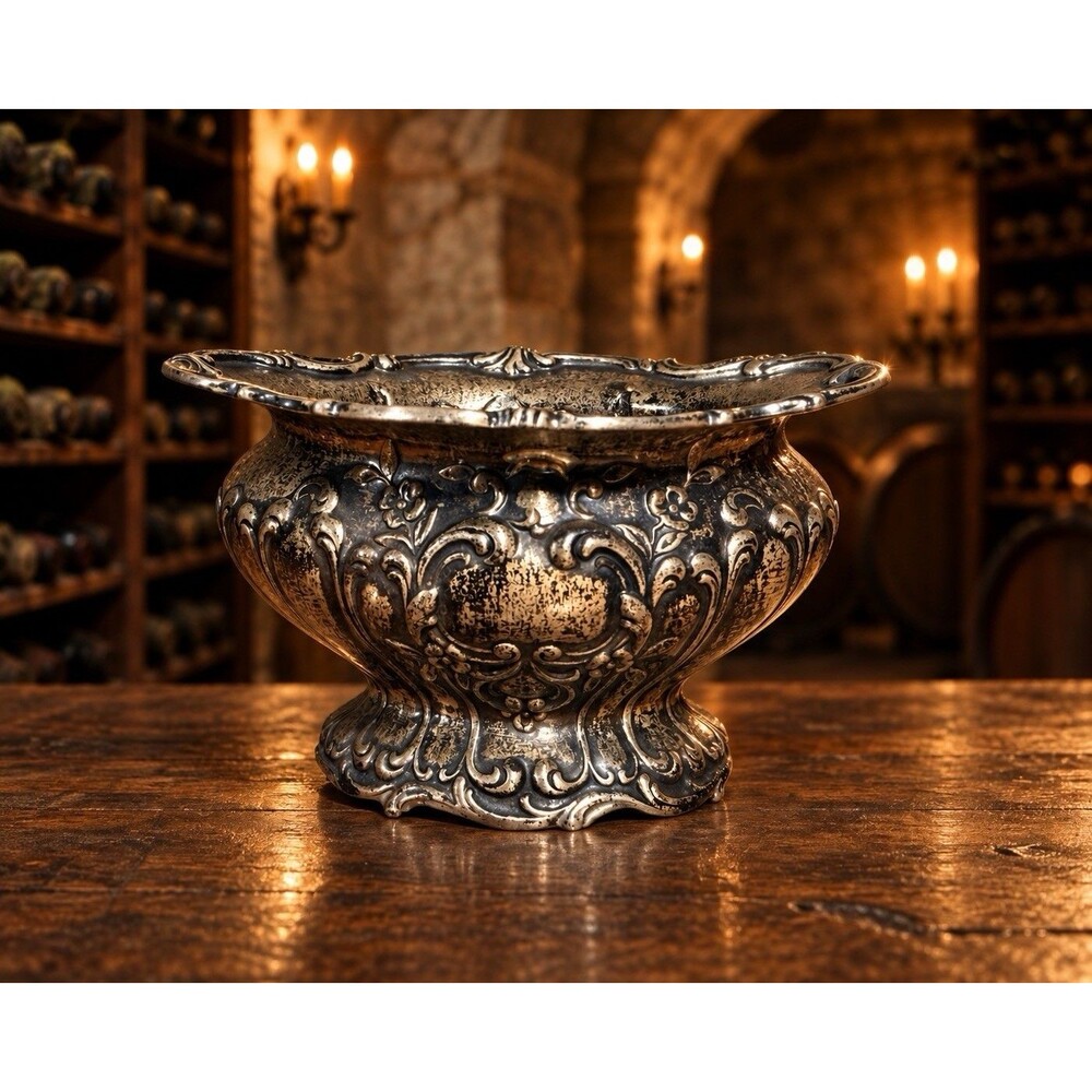 RARE- Antique 925 Sterling Centerpiece Patina Cellar Bowl W Spoon Jaccard&K-